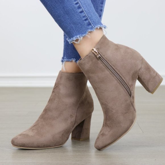 Pointy Toe Tan Vegan Suede Ankle Boots - Picture 2 of 8